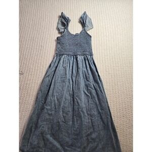 Speed Limit 98 Girls Blue Chambray Smocked Maxi Dress Ruffle Sleeve Size M 10/12